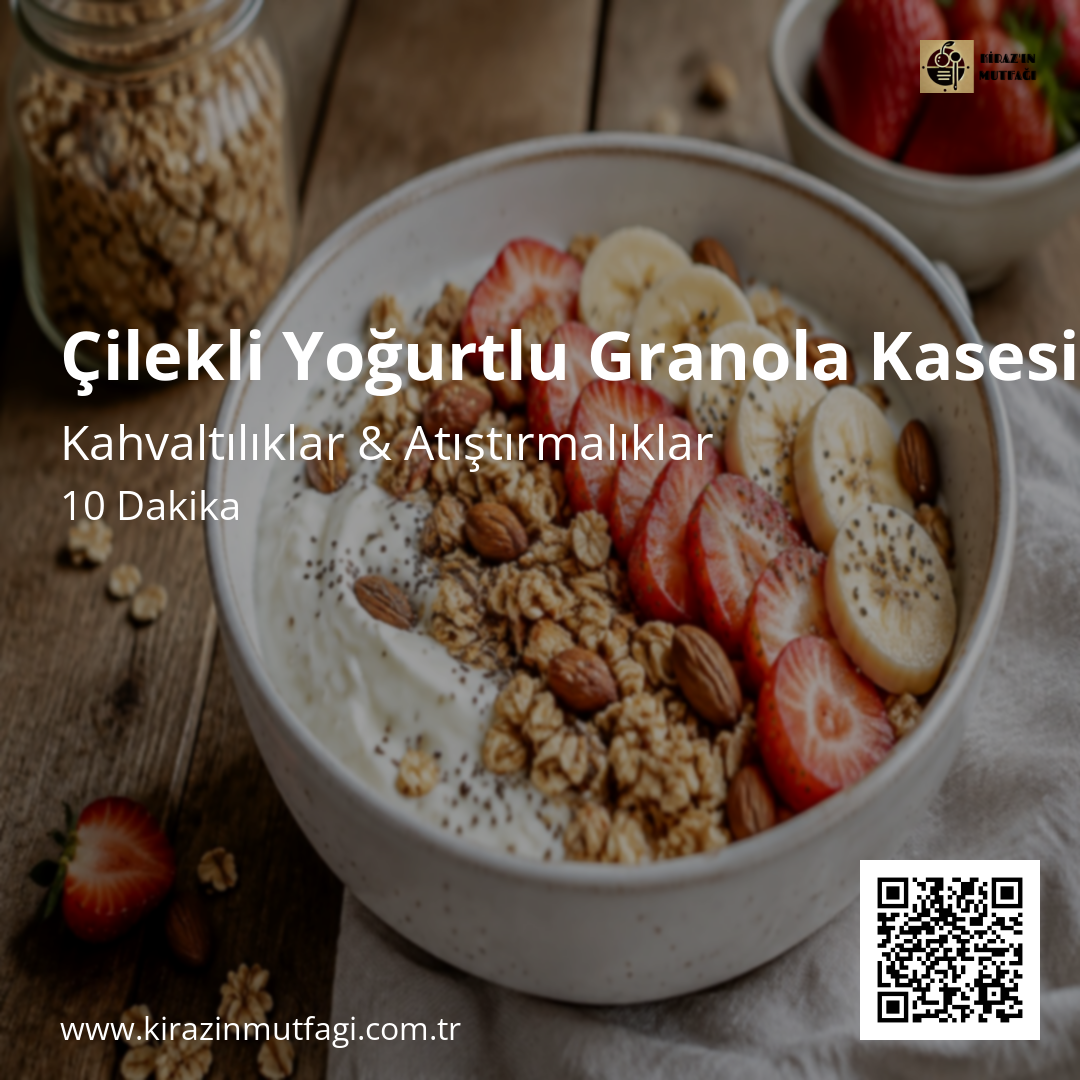 Çilekli Yoğurtlu Granola Kasesi - Instagram Tarif Kartı