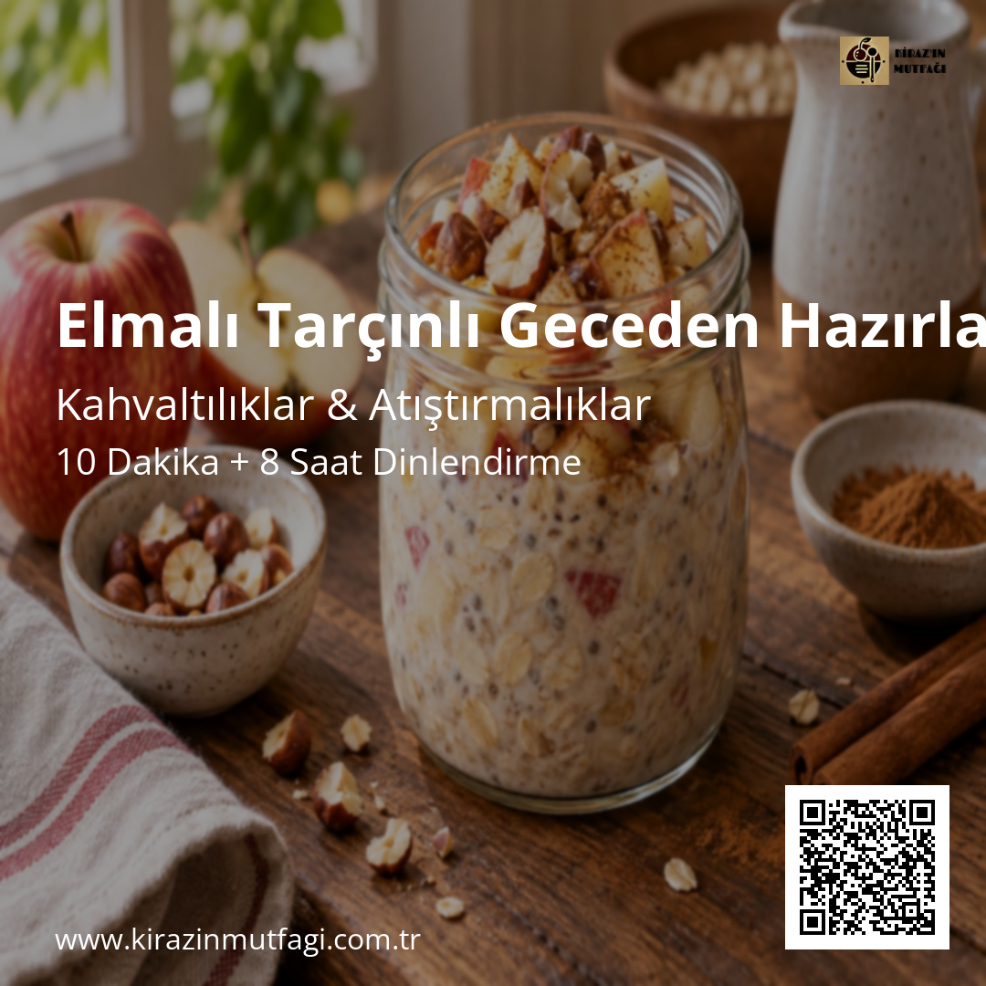 Elmalı Tarçınlı Geceden Hazırlanan Yulaf - Instagram Tarif Kartı