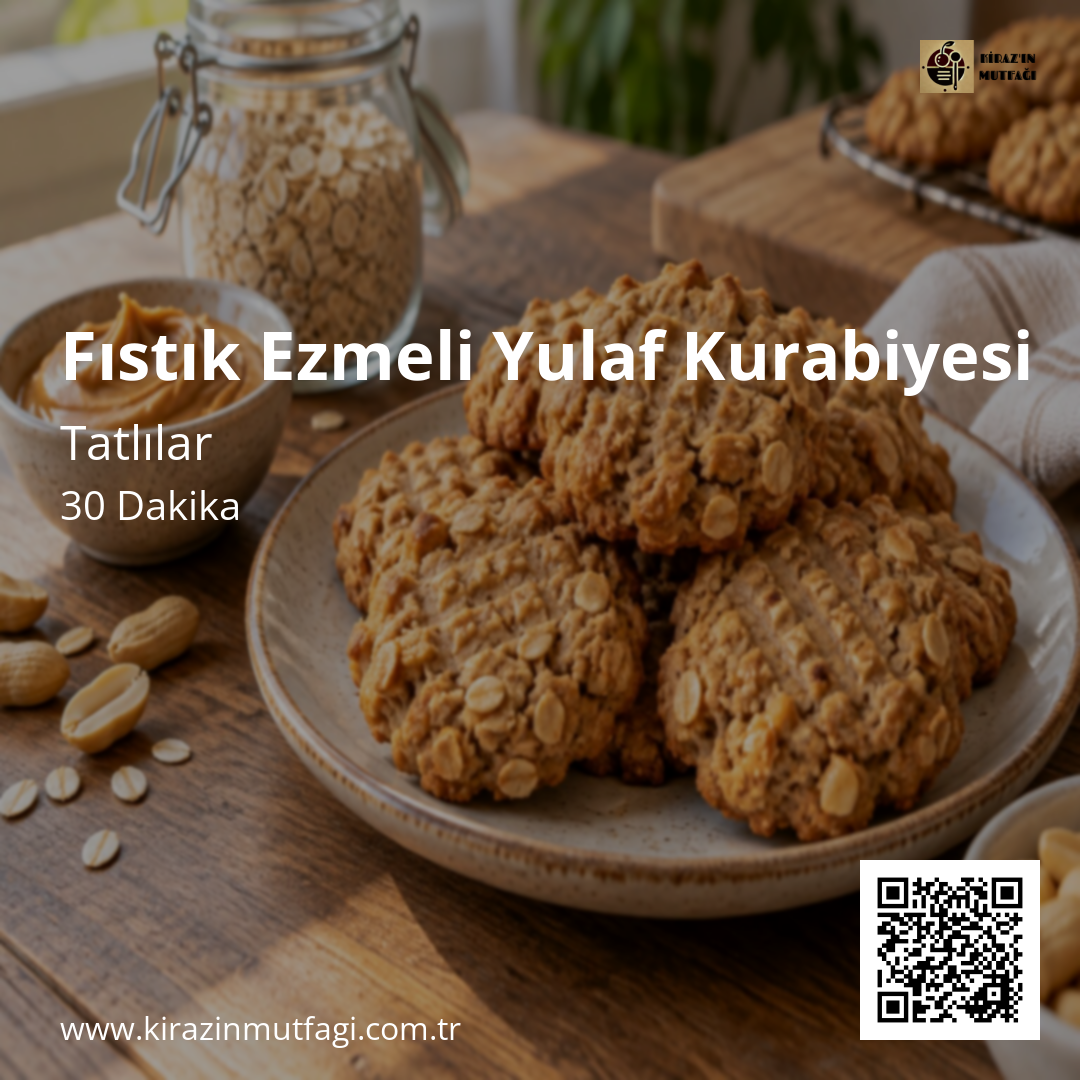 Fıstık Ezmeli Yulaf Kurabiyesi Instagram tarif kartı