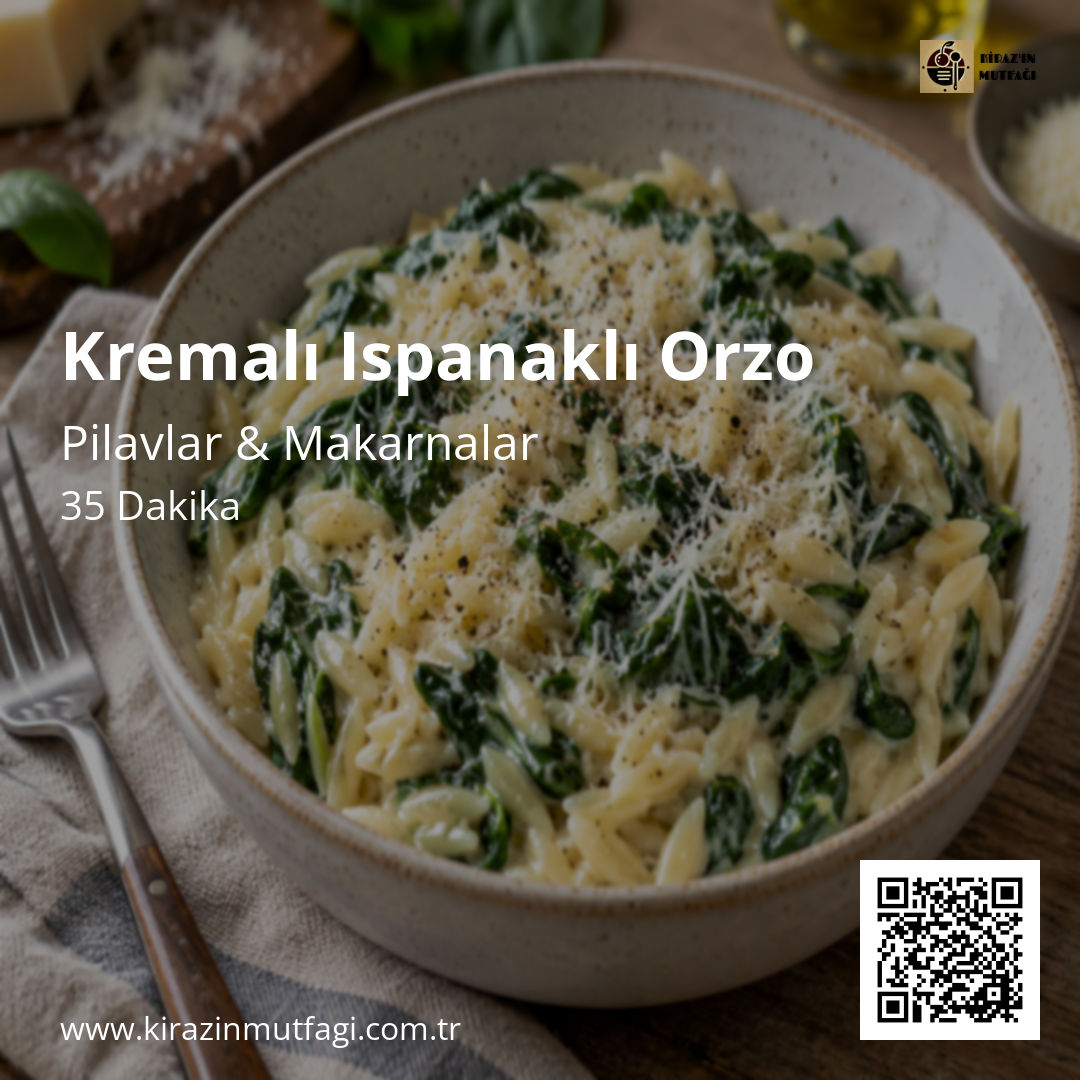 Kremalı Ispanaklı Orzo Instagram tarif kartı