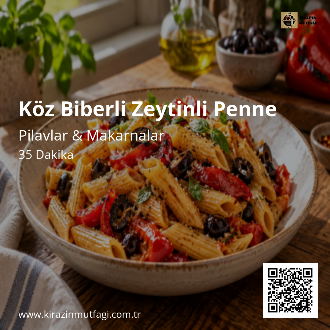 Köz Biberli Zeytinli Penne Instagram tarif kartı