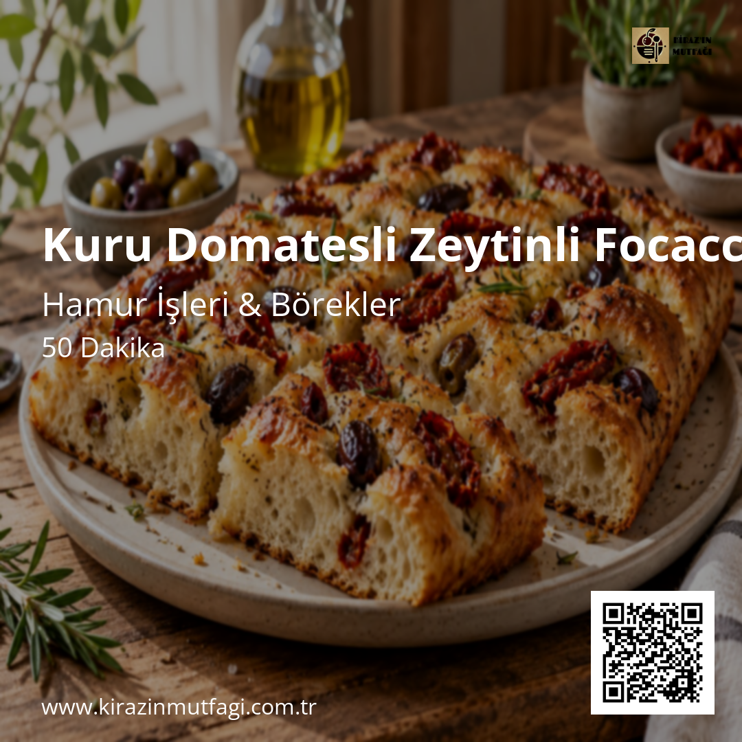 Kuru Domatesli Zeytinli Focaccia Instagram tarif kartı