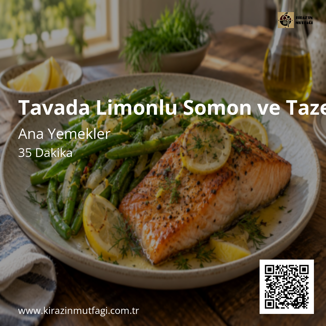 Tavada Limonlu Somon ve Taze Fasulye Instagram tarif kartı
