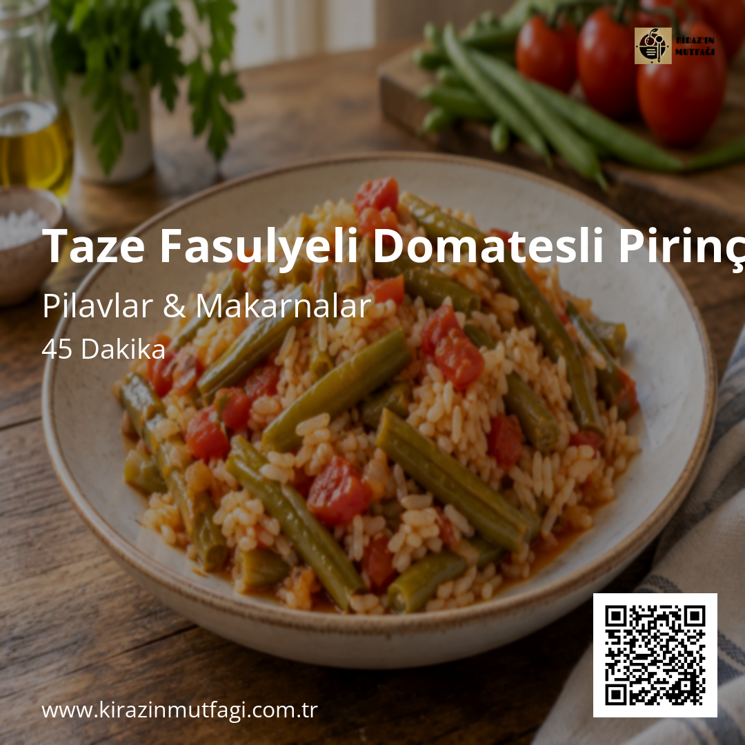 Taze Fasulyeli Domatesli Pirinç Pilavı Instagram tarif kartı