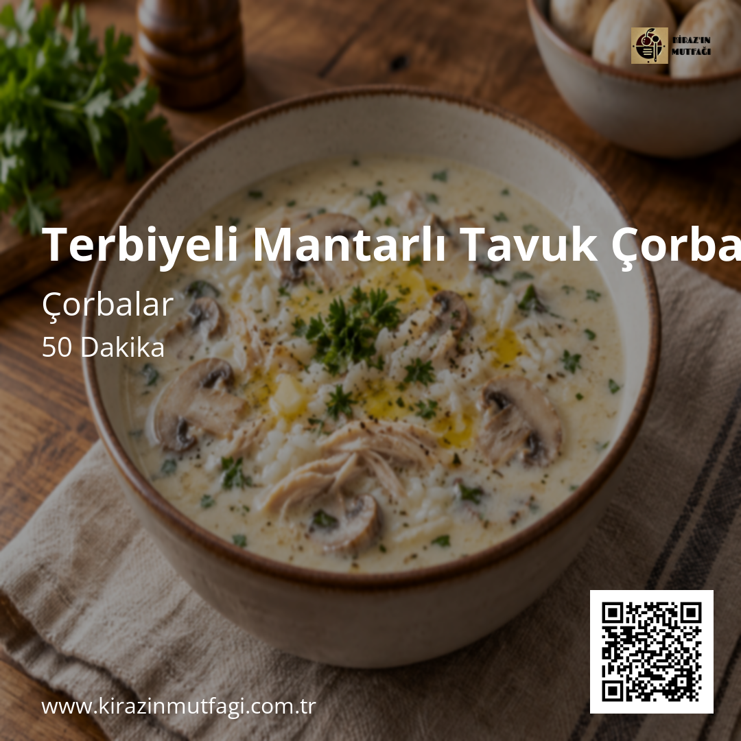 Terbiyeli Mantarlı Tavuk Çorbası Instagram tarif kartı
