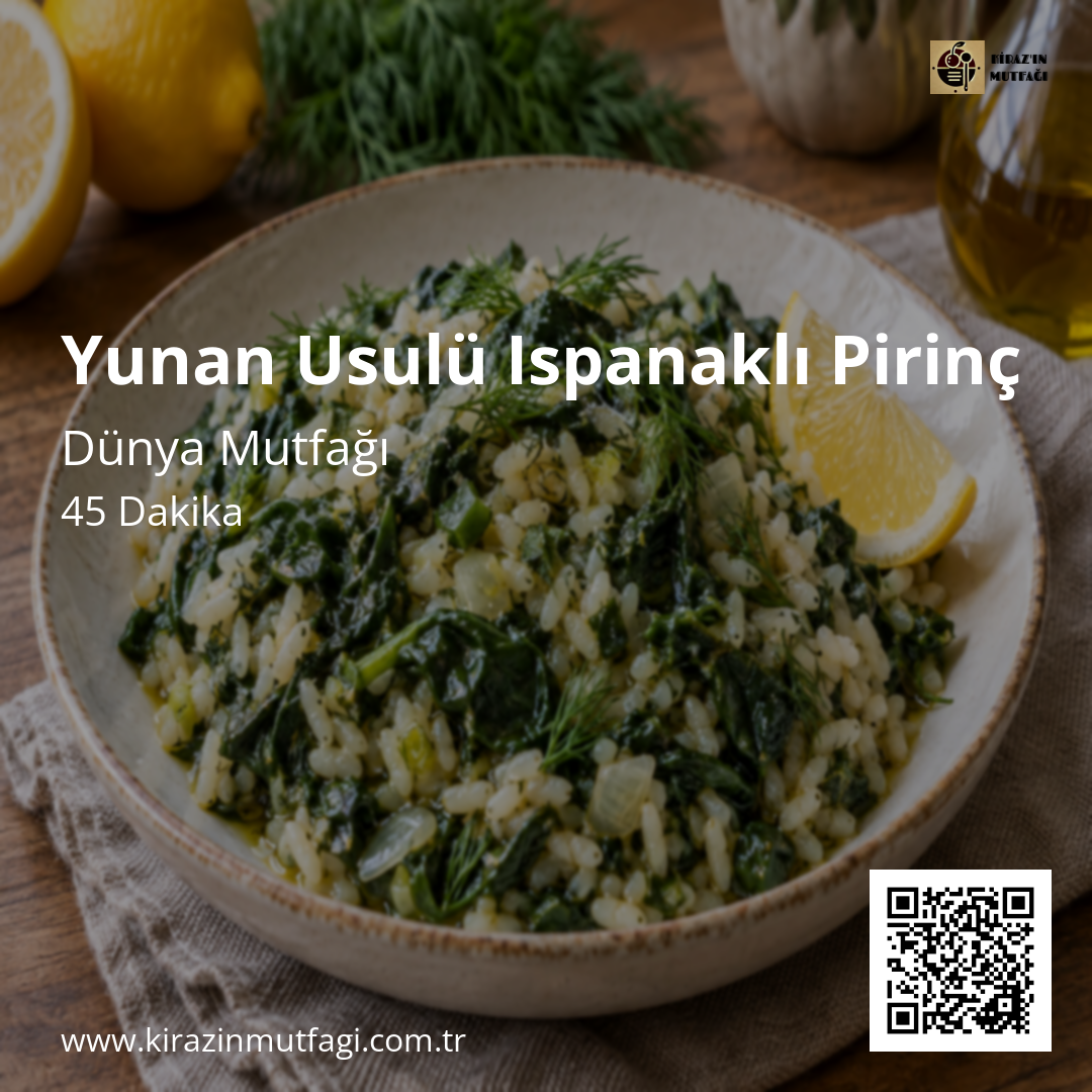 Yunan Usulü Ispanaklı Pirinç Instagram tarif kartı