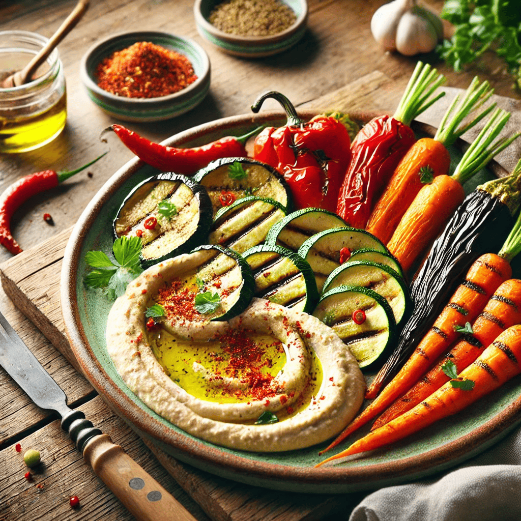 Fırınlanmış Sebzeler ve Humus