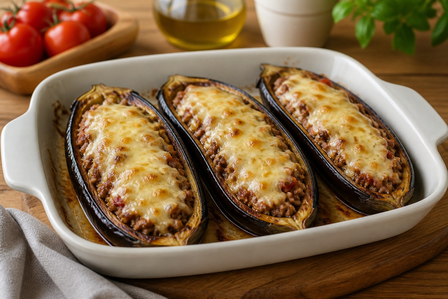 Fırında Kaşarlı Patlıcan Sandal