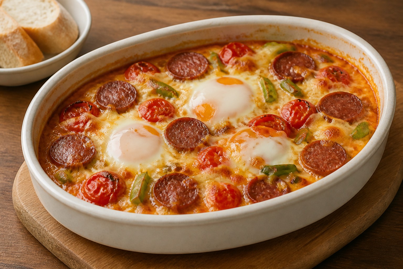 Fırında Kaşarlı Sucuklu Yumurta