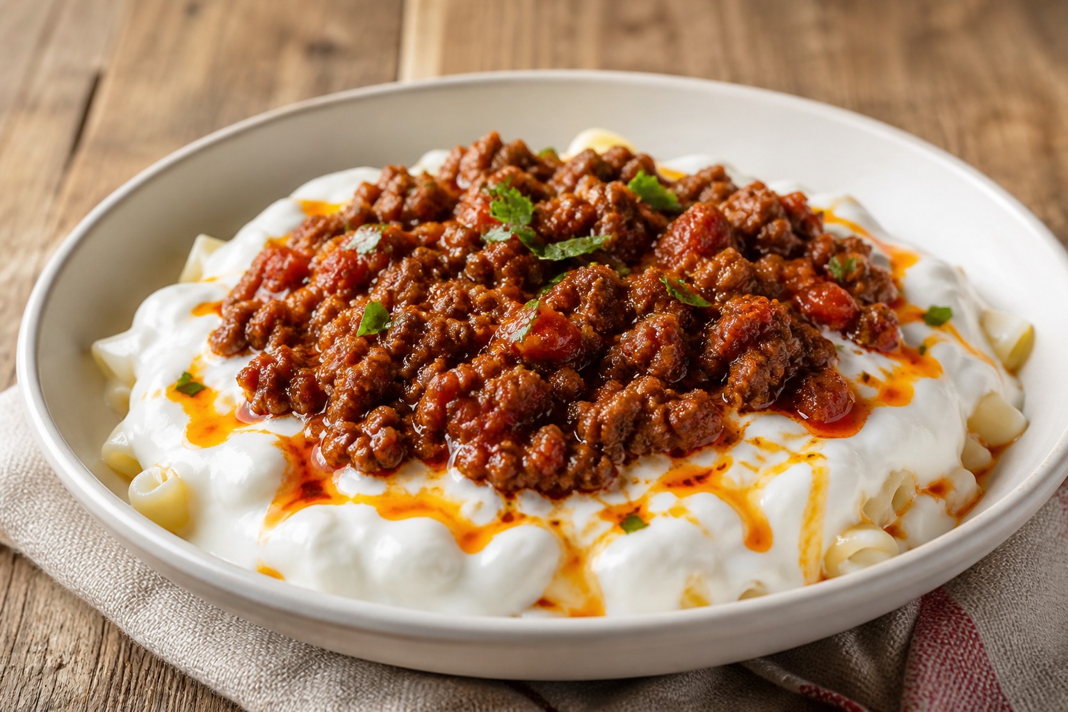 Kıymalı Yoğurtlu Makarna