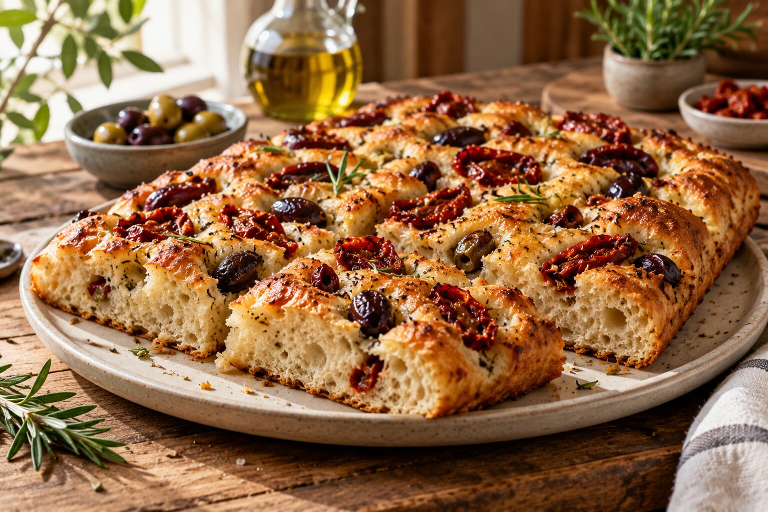 Kuru Domatesli Zeytinli Focaccia