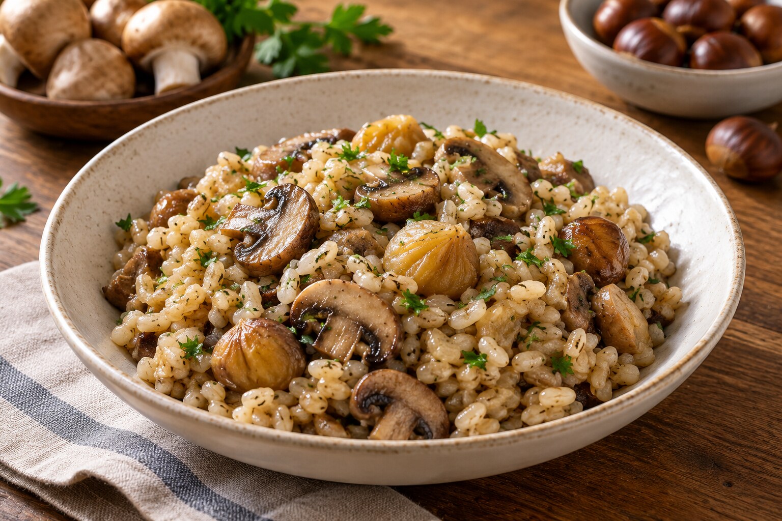 Mantarlı Kestaneli Arpa Pilavı
