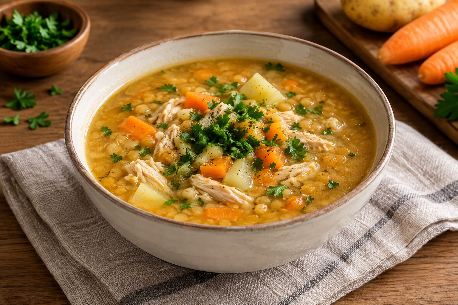 Sebzeli Tavuklu Mercimek Çorbası