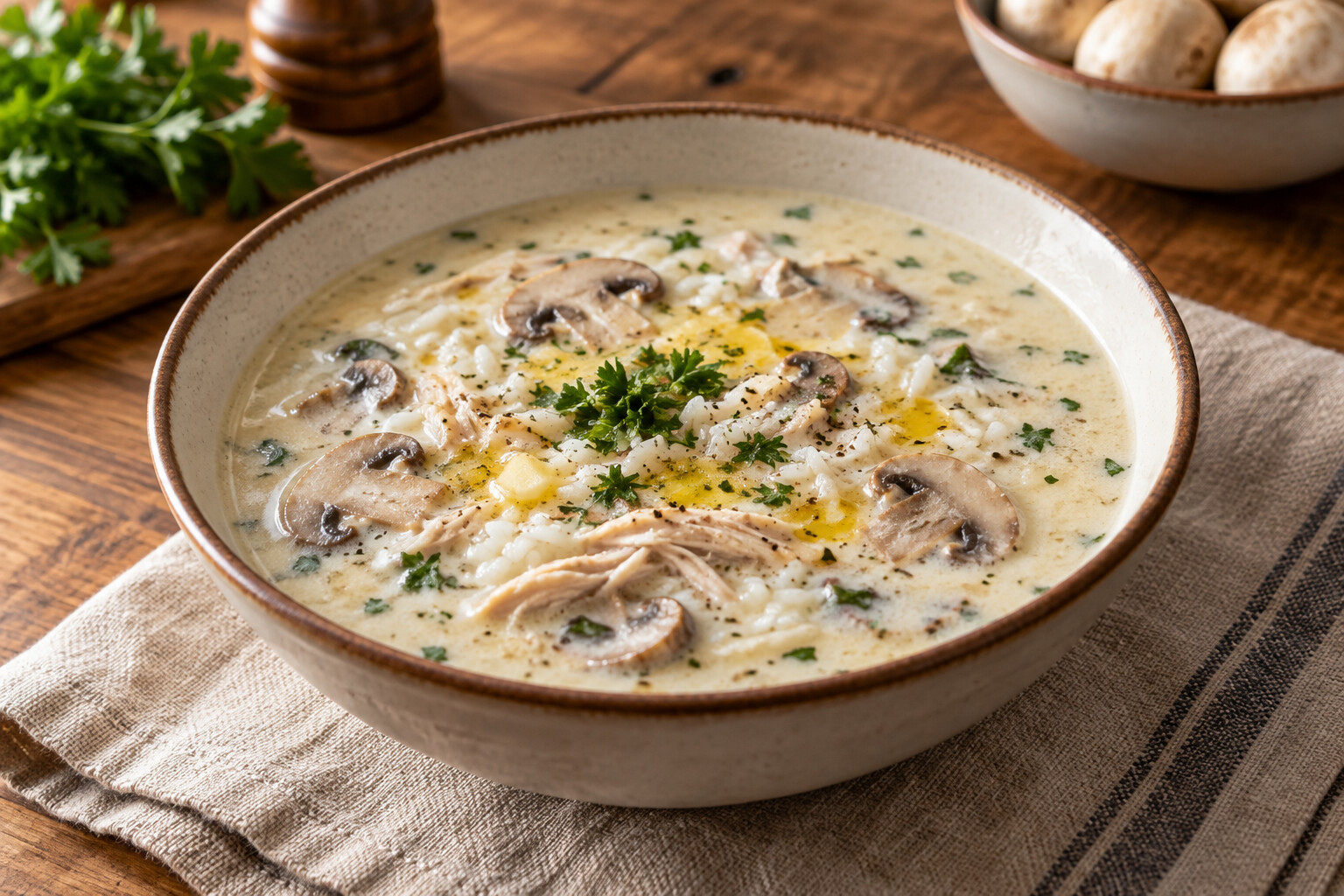 Terbiyeli Mantarlı Tavuk Çorbası