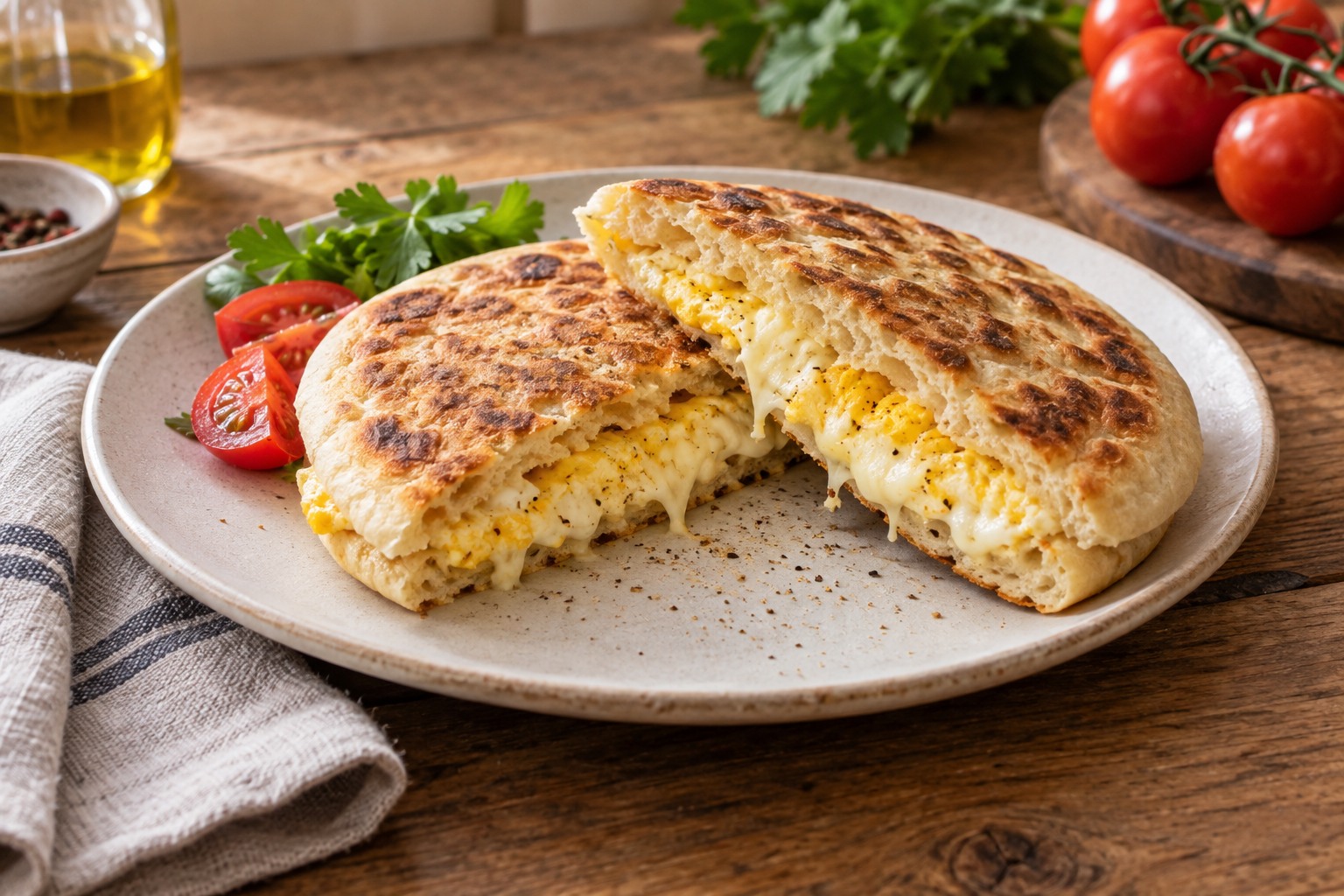 Yumurtalı Kaşarlı Bazlama Tostu
