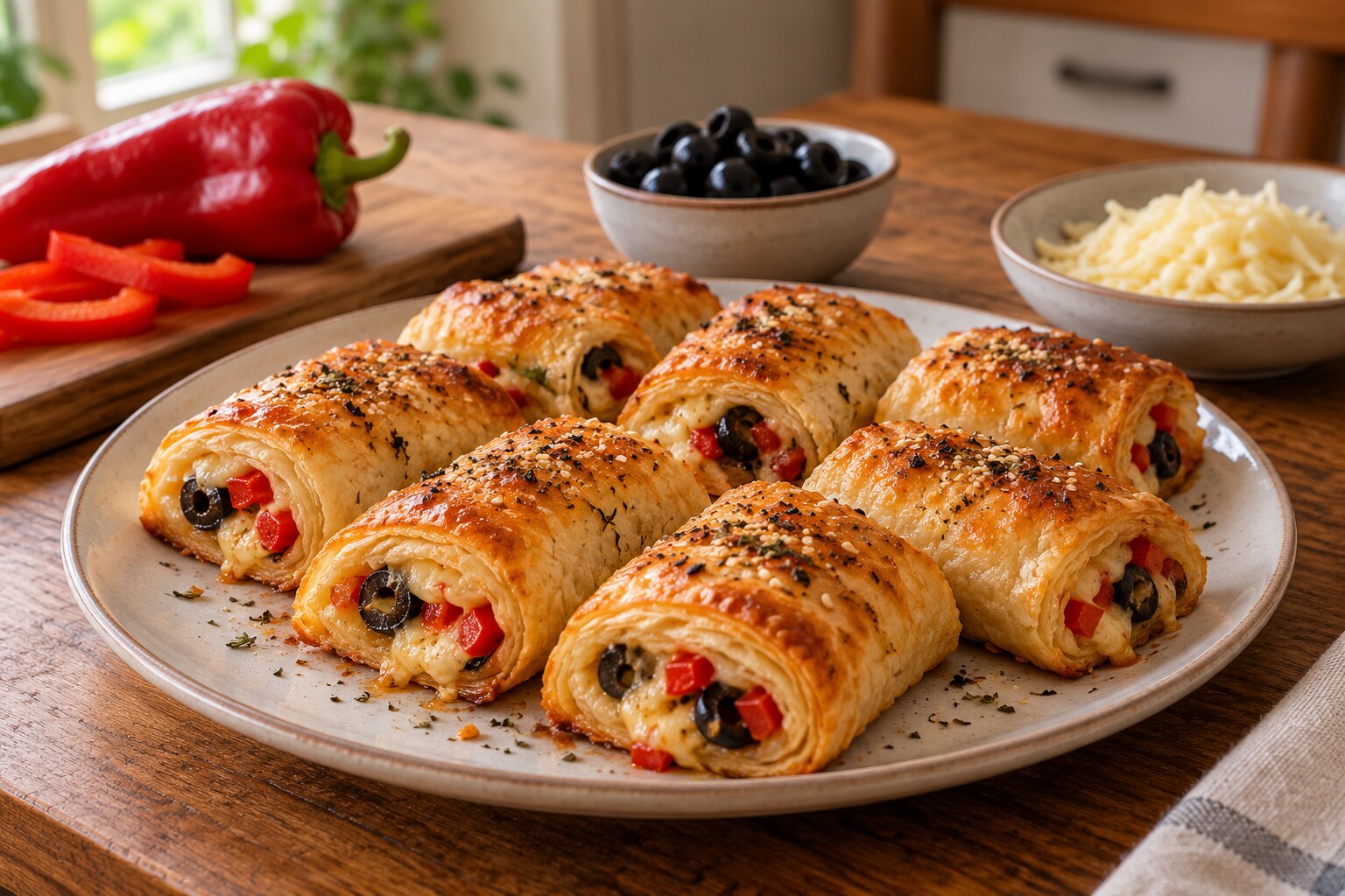 Zeytinli Biberli Milföy Ruloları